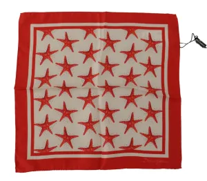Dolce & Gabbana Red Star Printed Square Mens Handkerchief Silk Scarf