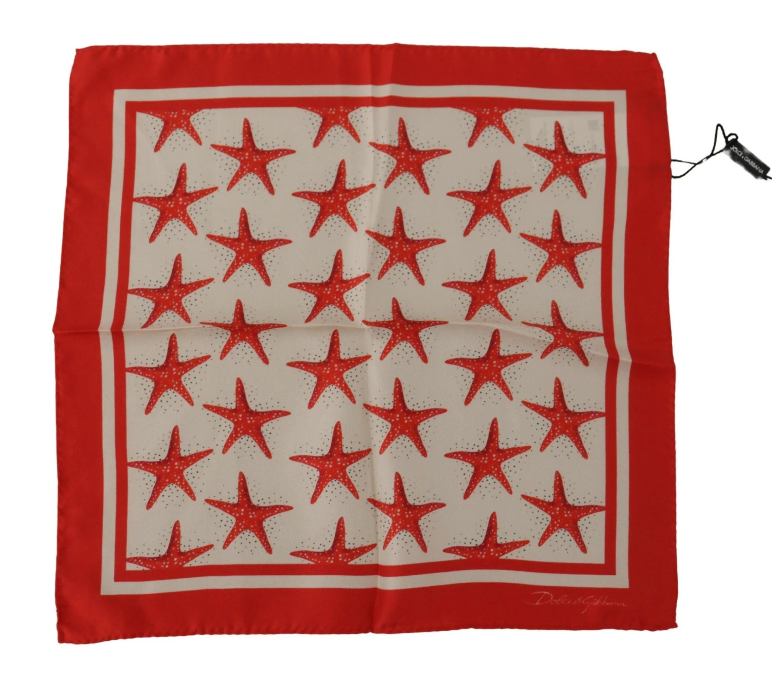 Dolce & Gabbana Red Star Printed Square Mens Handkerchief Silk Scarf