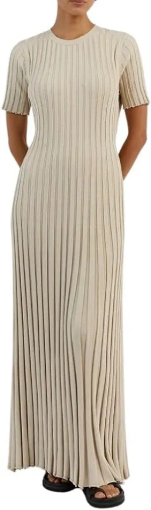 Fall Knit Dresses for Women 2024 Elegant Ribbed Pleated Bodycon Sweater Dress Casual Loose Maternity Dress