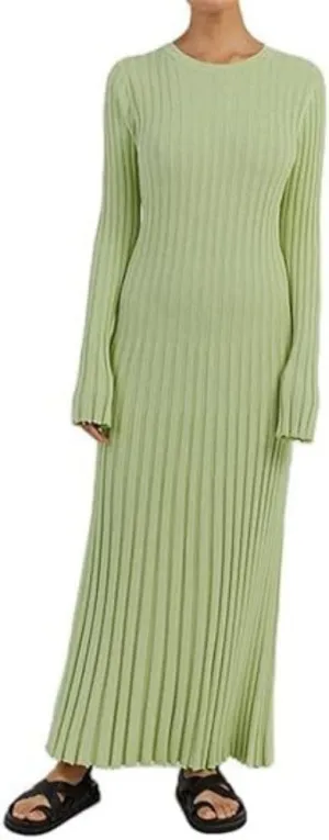 Fall Knit Dresses for Women 2024 Elegant Ribbed Pleated Bodycon Sweater Dress Casual Loose Maternity Dress