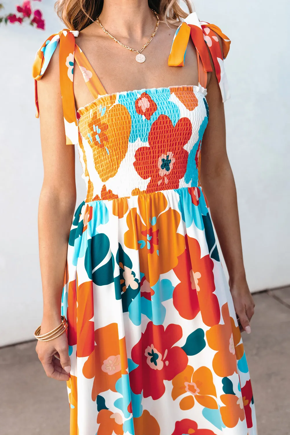 Floral Self Tied Straps Maxi Dresses