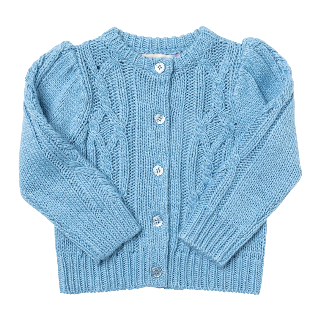 Girls Cable Constance Sweater - Dusty Blue