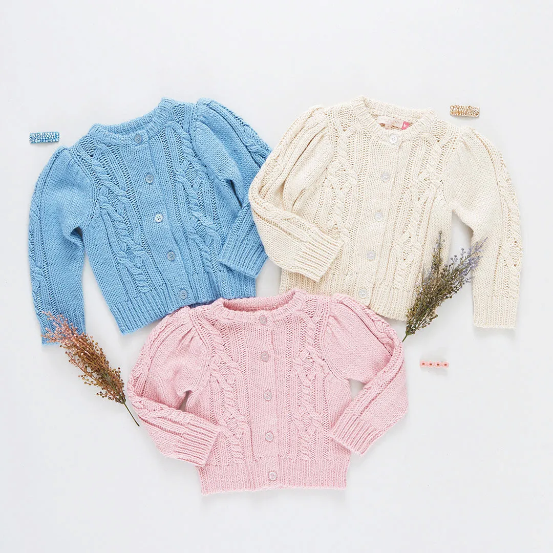 Girls Cable Constance Sweater - Dusty Blue