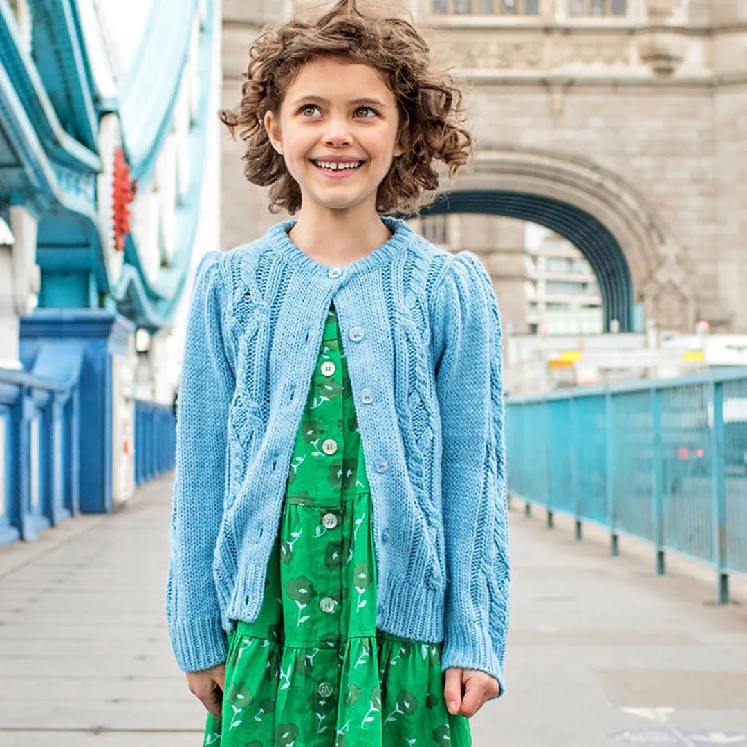 Girls Cable Constance Sweater - Dusty Blue