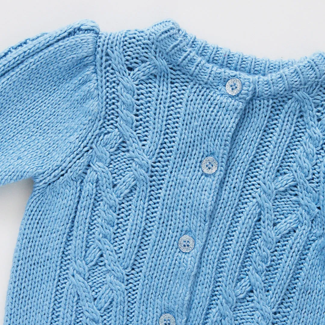 Girls Cable Constance Sweater - Dusty Blue