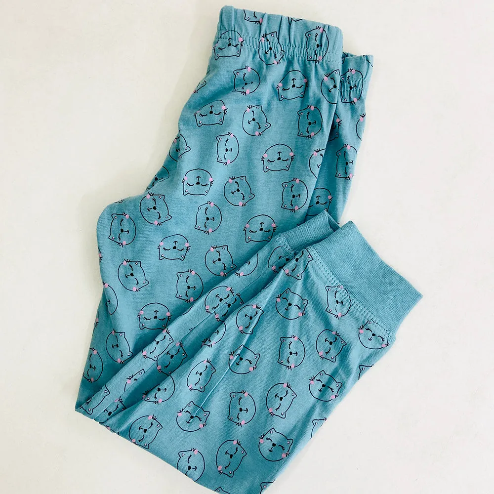 Girls Elasticated Printed Cotton Pajama With Ankle Cuff