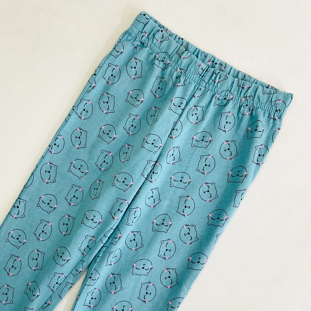 Girls Elasticated Printed Cotton Pajama With Ankle Cuff
