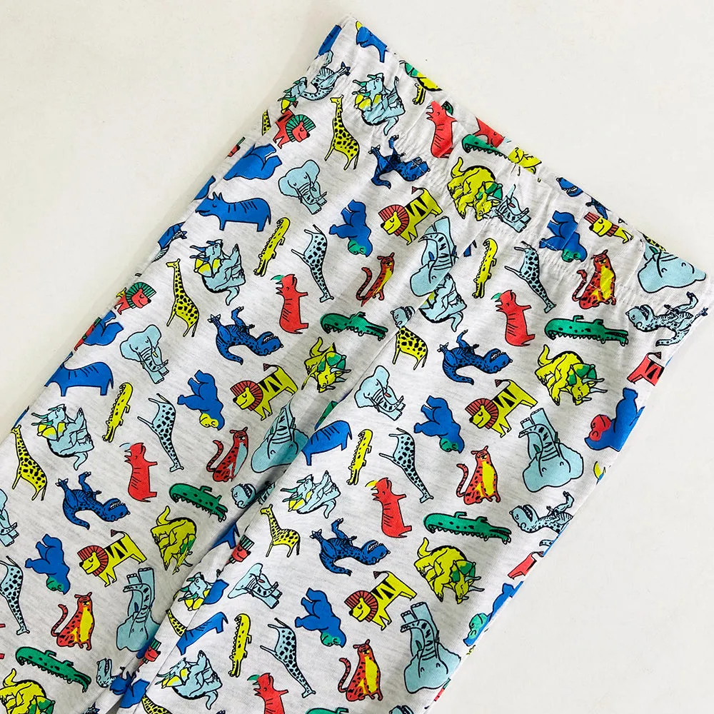 Girls Elasticated Printed Cotton Pajama With Ankle Cuff