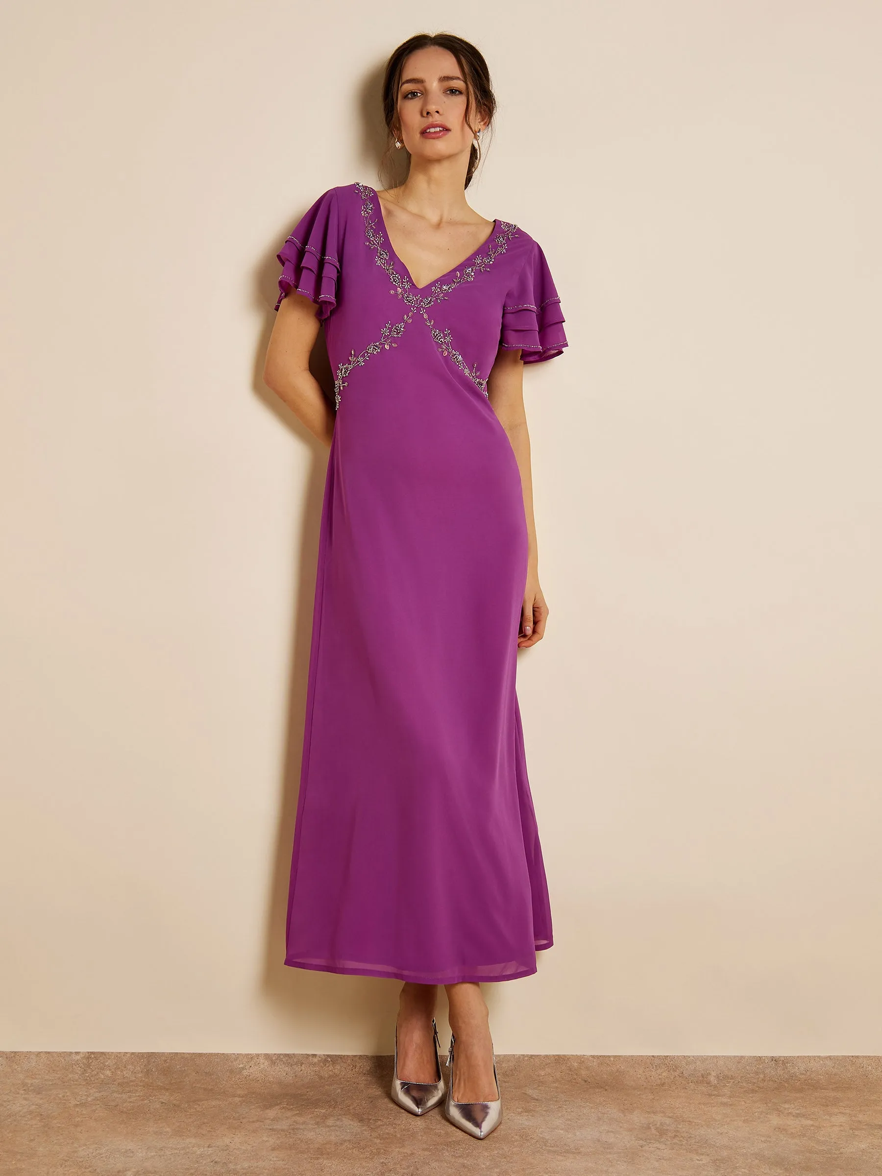 GWD Alessia Sparkle Floral Purple Maxi Dress