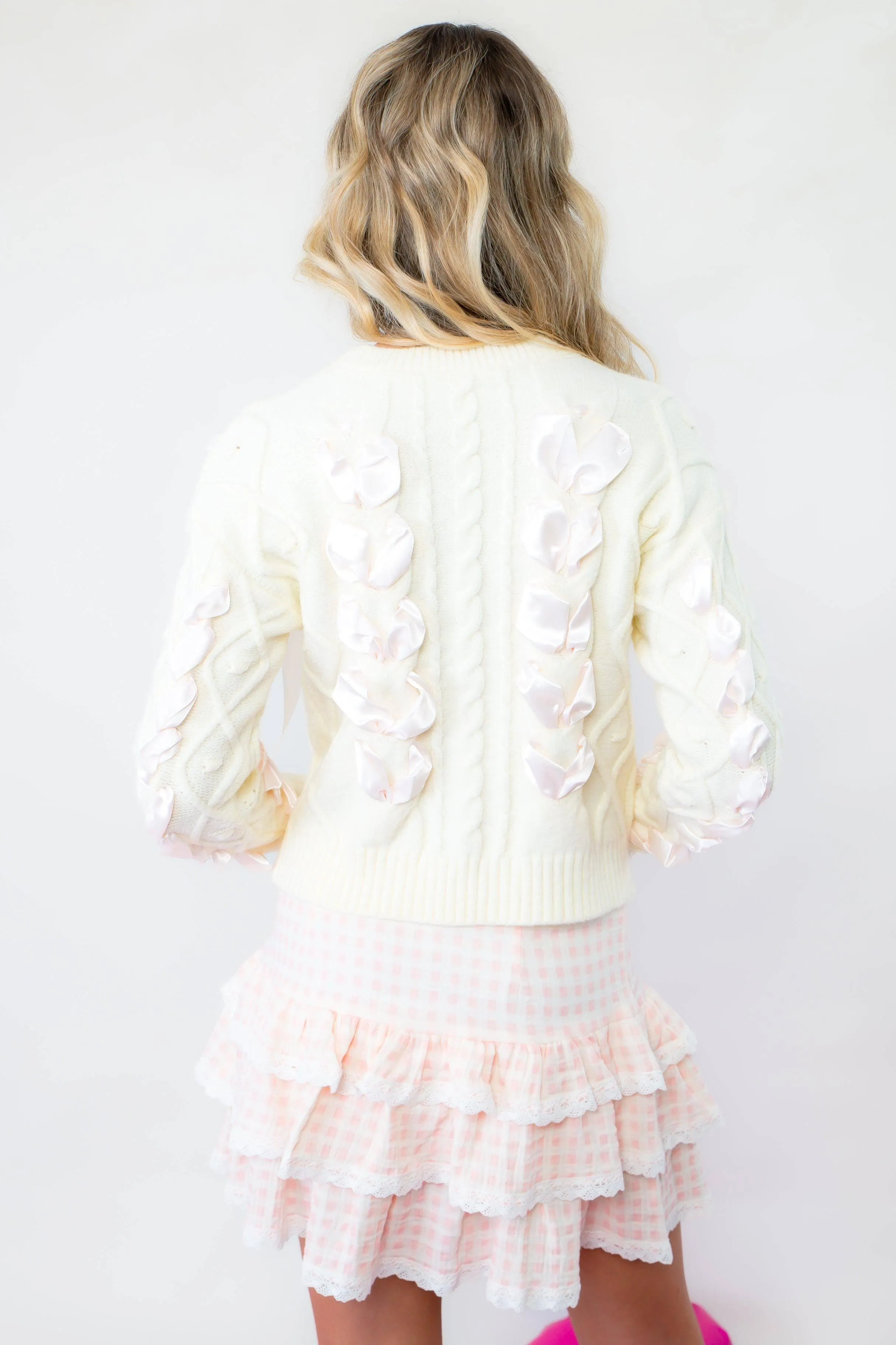 Khloe Chunky Cable Knit Ribbon Detail Sweater