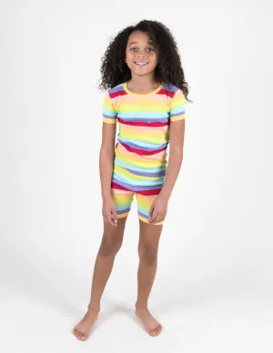 Kids Cotton Short Rainbow Girl Stripes Pajamas