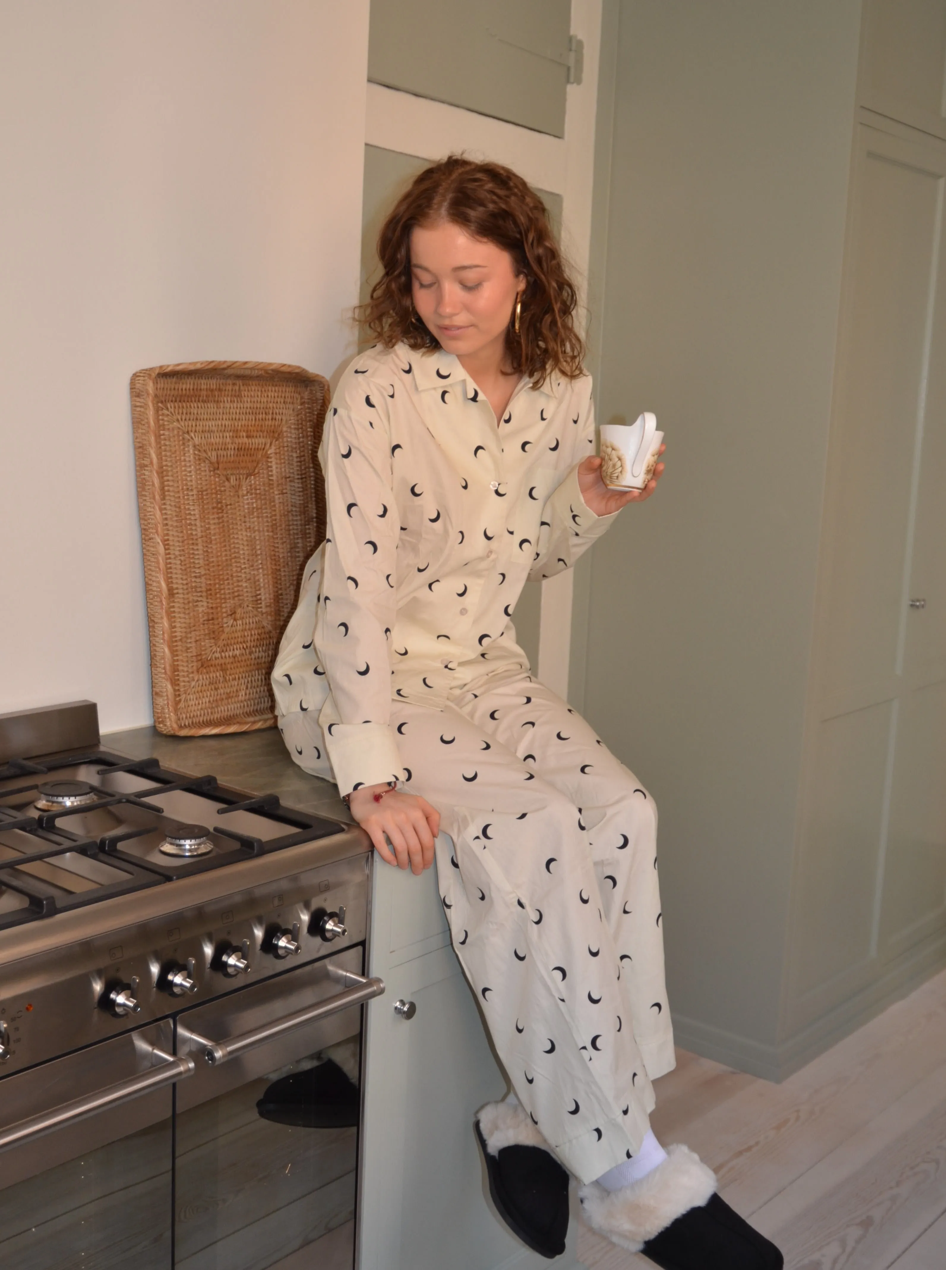 Kyla pyjamas shirt with moons - Beige