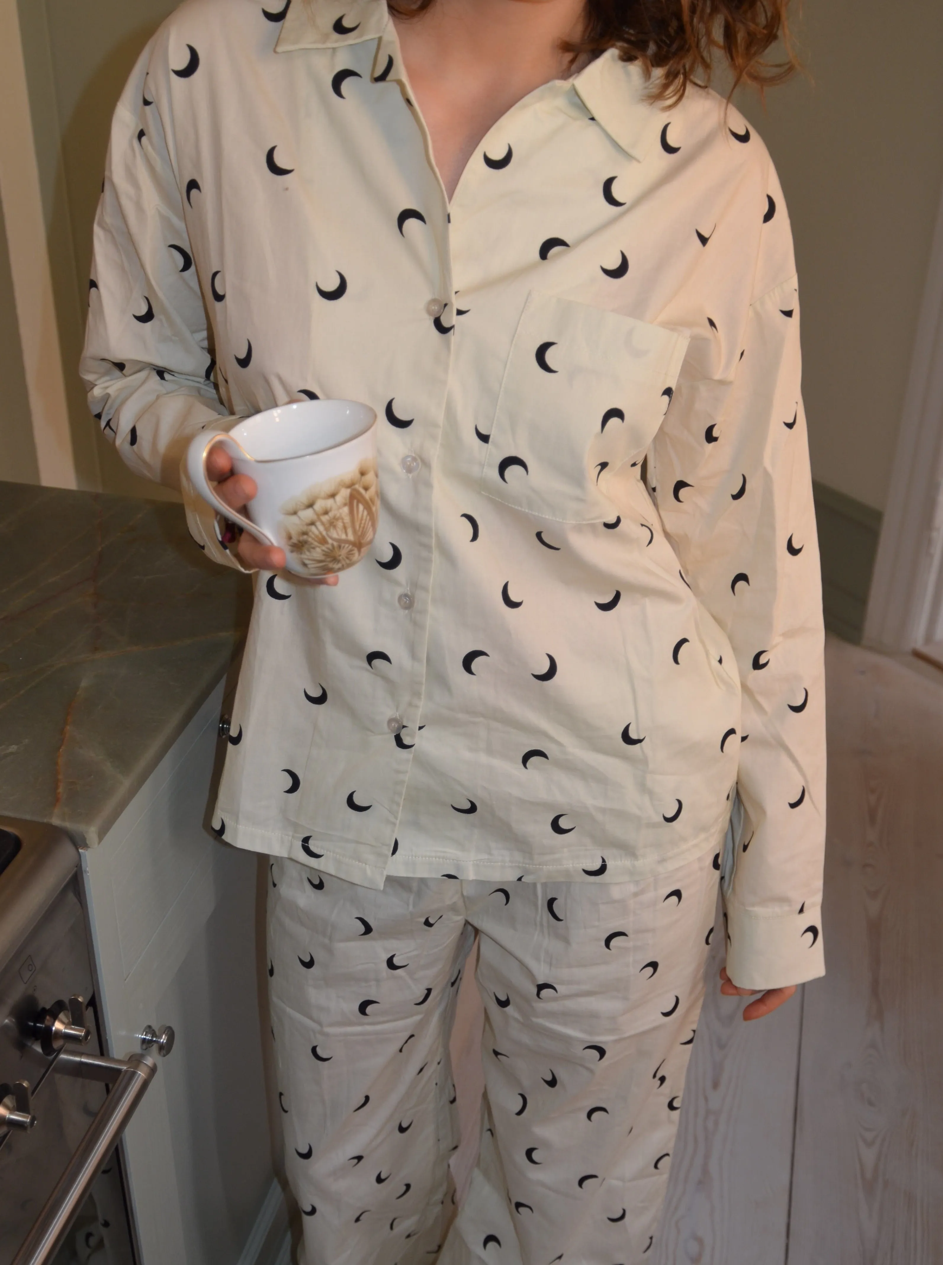 Kyla pyjamas shirt with moons - Beige