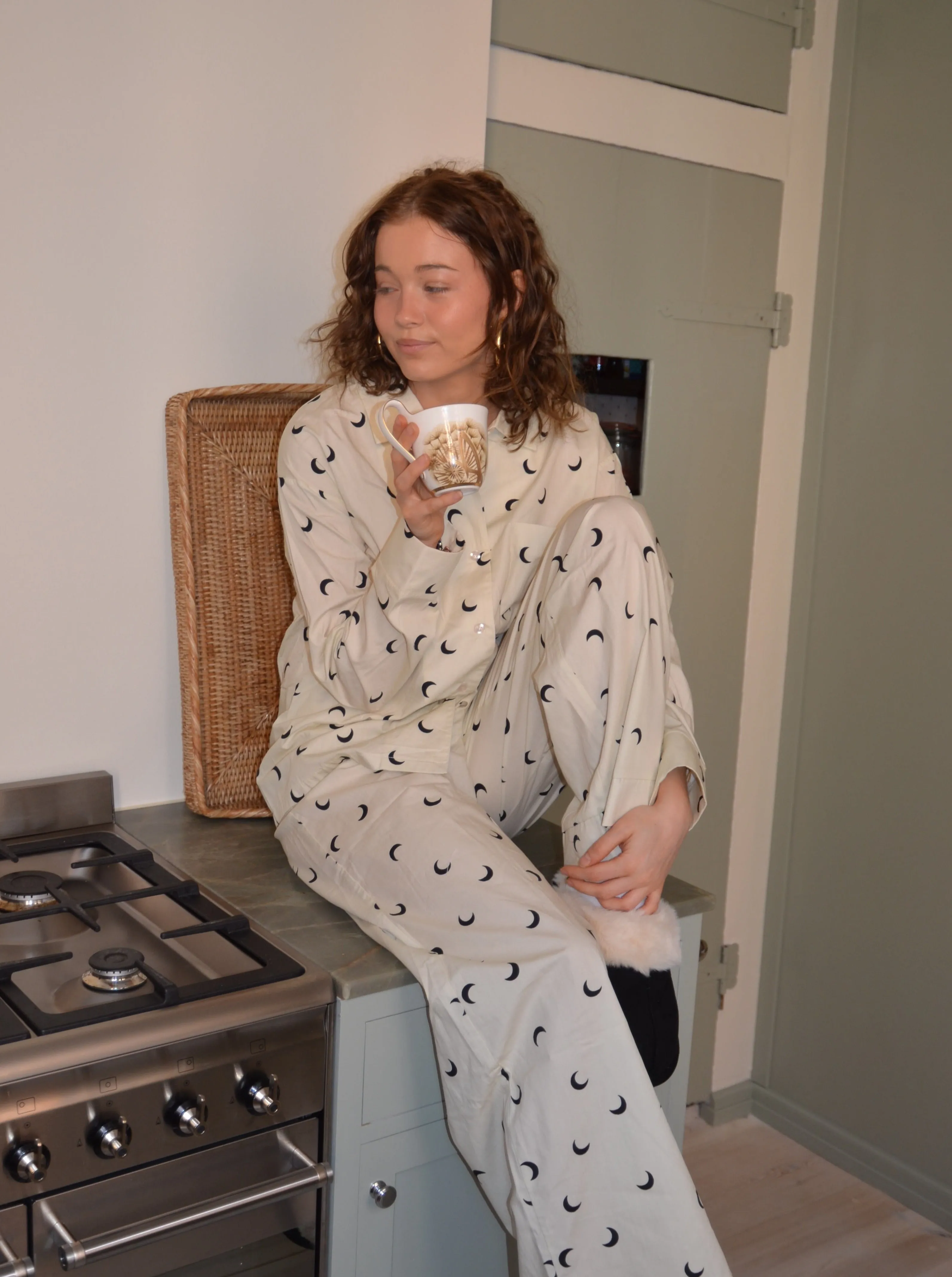 Kyla pyjamas shirt with moons - Beige