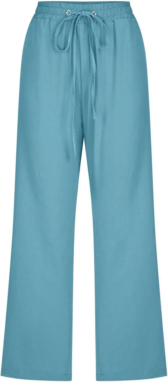 LRMQS Capris Pants for Women Cotton Linen Casual Summer 2025 Straight Wide Leg Loose Drawstring Elastic Waist Cropped Trouser