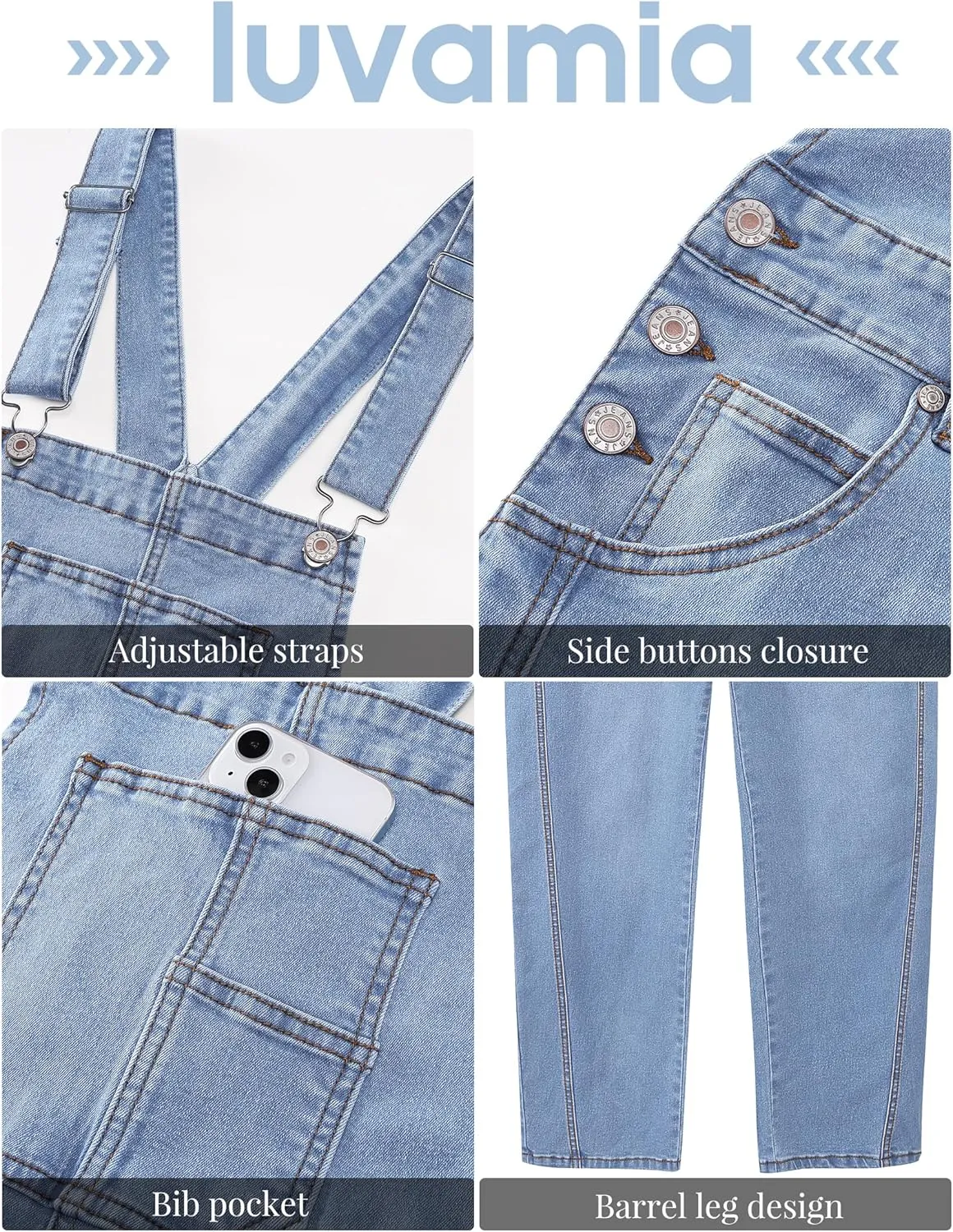 luvamia Barrel Leg Overalls for Women Baggy Bib Stretchy Denim Jumpsuit Loose Fit Jean Overall Jumpsuits with Pockets