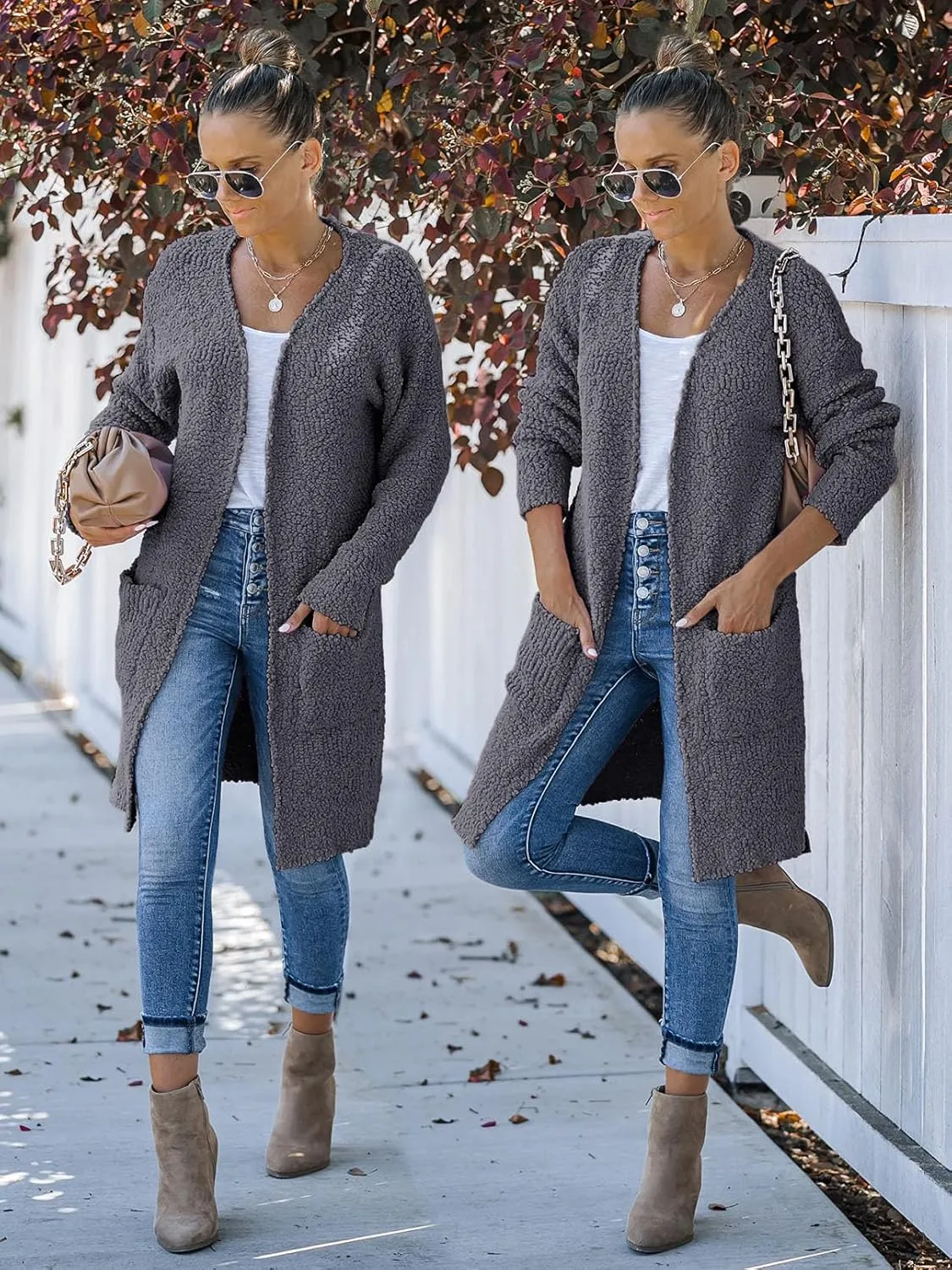 MEROKEETY Women's Long Sleeve Soft Chunky Knit Sweater Open Front Cardigans Outwear Coat