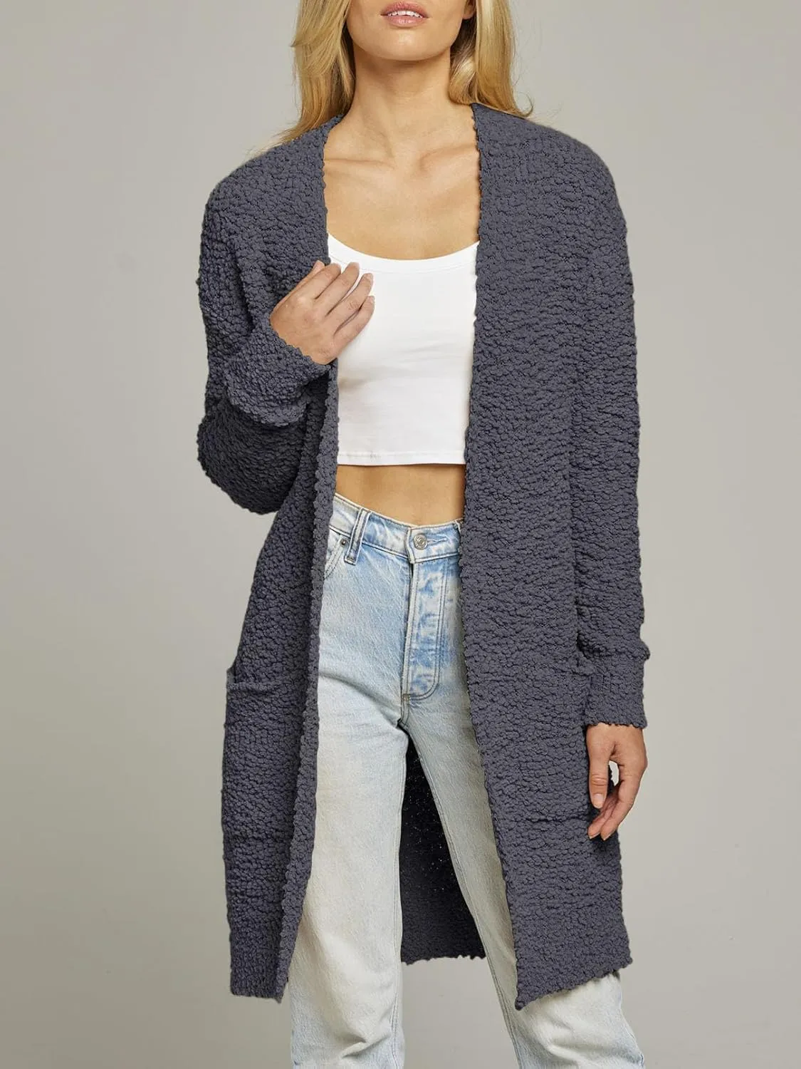 MEROKEETY Women's Long Sleeve Soft Chunky Knit Sweater Open Front Cardigans Outwear Coat