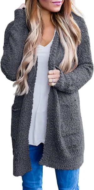 MEROKEETY Women's Long Sleeve Soft Chunky Knit Sweater Open Front Cardigans Outwear Coat