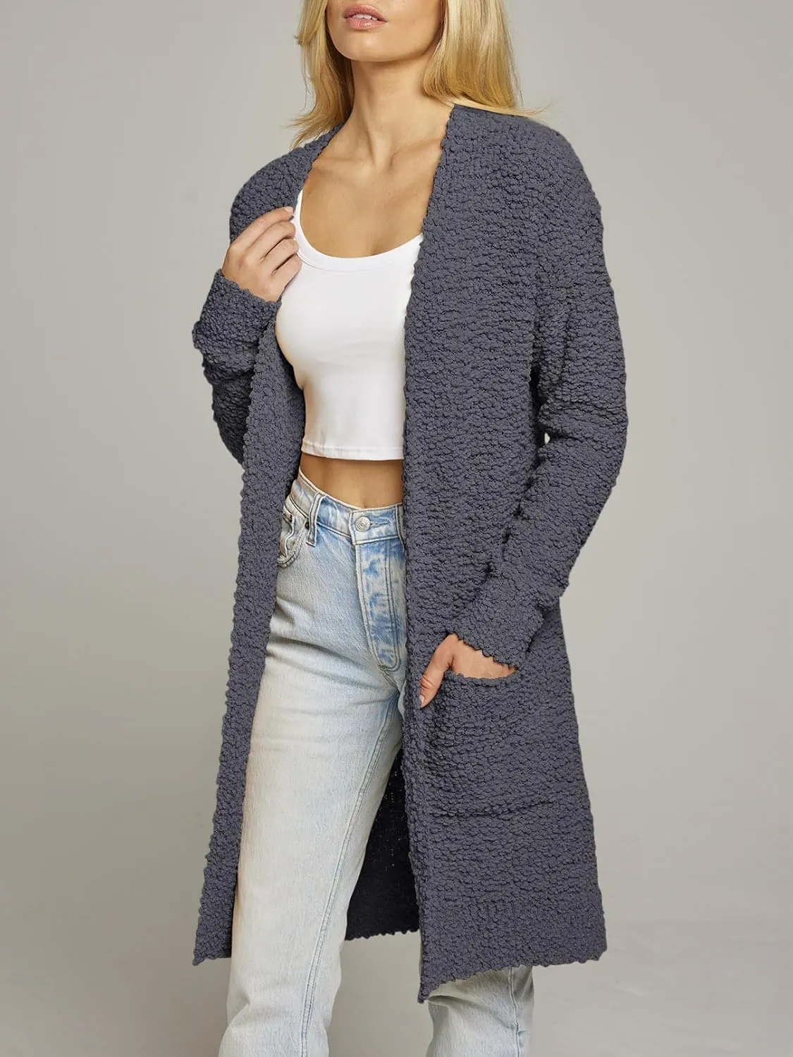 MEROKEETY Women's Long Sleeve Soft Chunky Knit Sweater Open Front Cardigans Outwear Coat