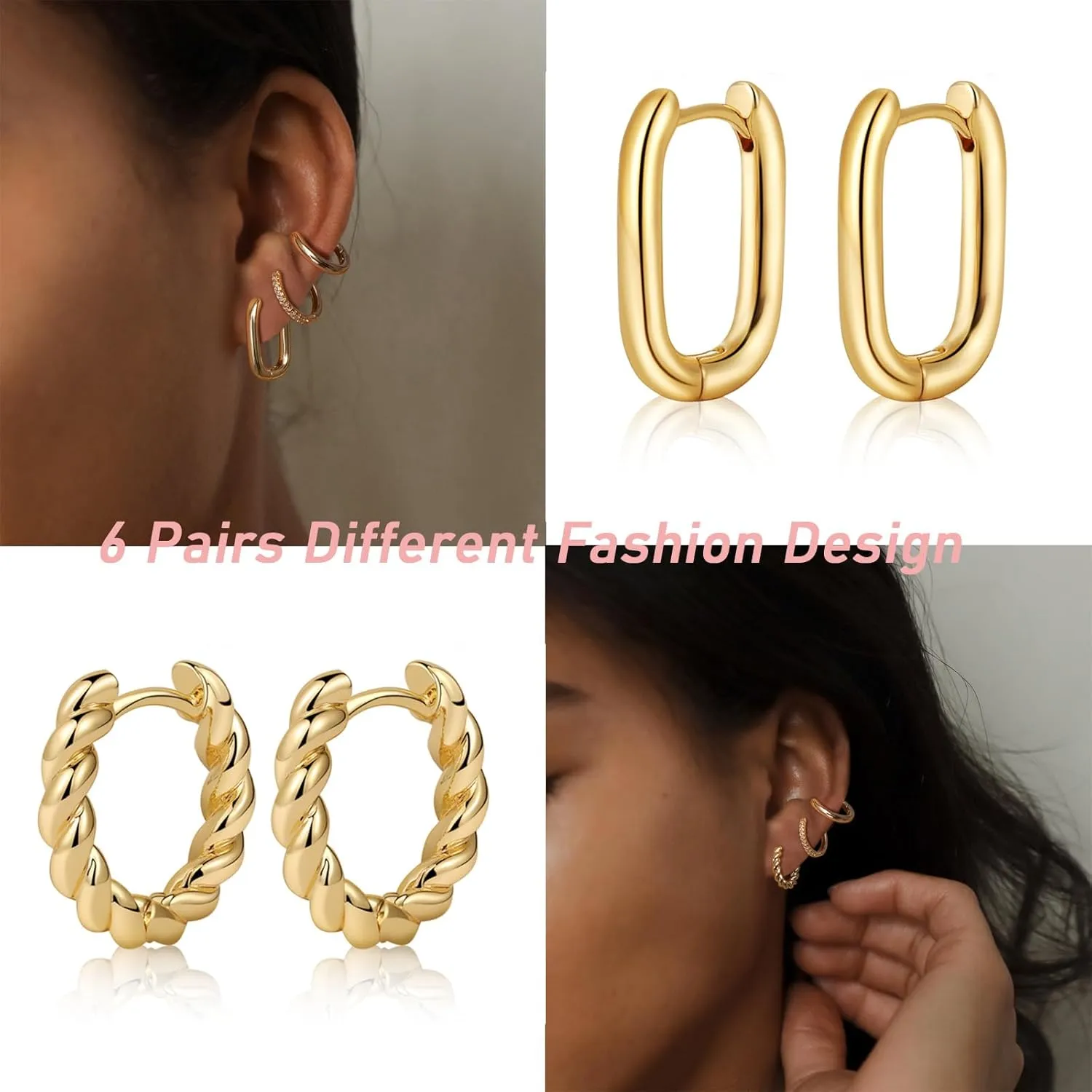 MIDEEO Gold/Silver Hoop Earrings for Women, 14K Gold Plated Twisted Huggie Hoop Earrings Hypoallergenic Thick Open Lightweight Chunky Hoop Earrings Jewelry for Gifts