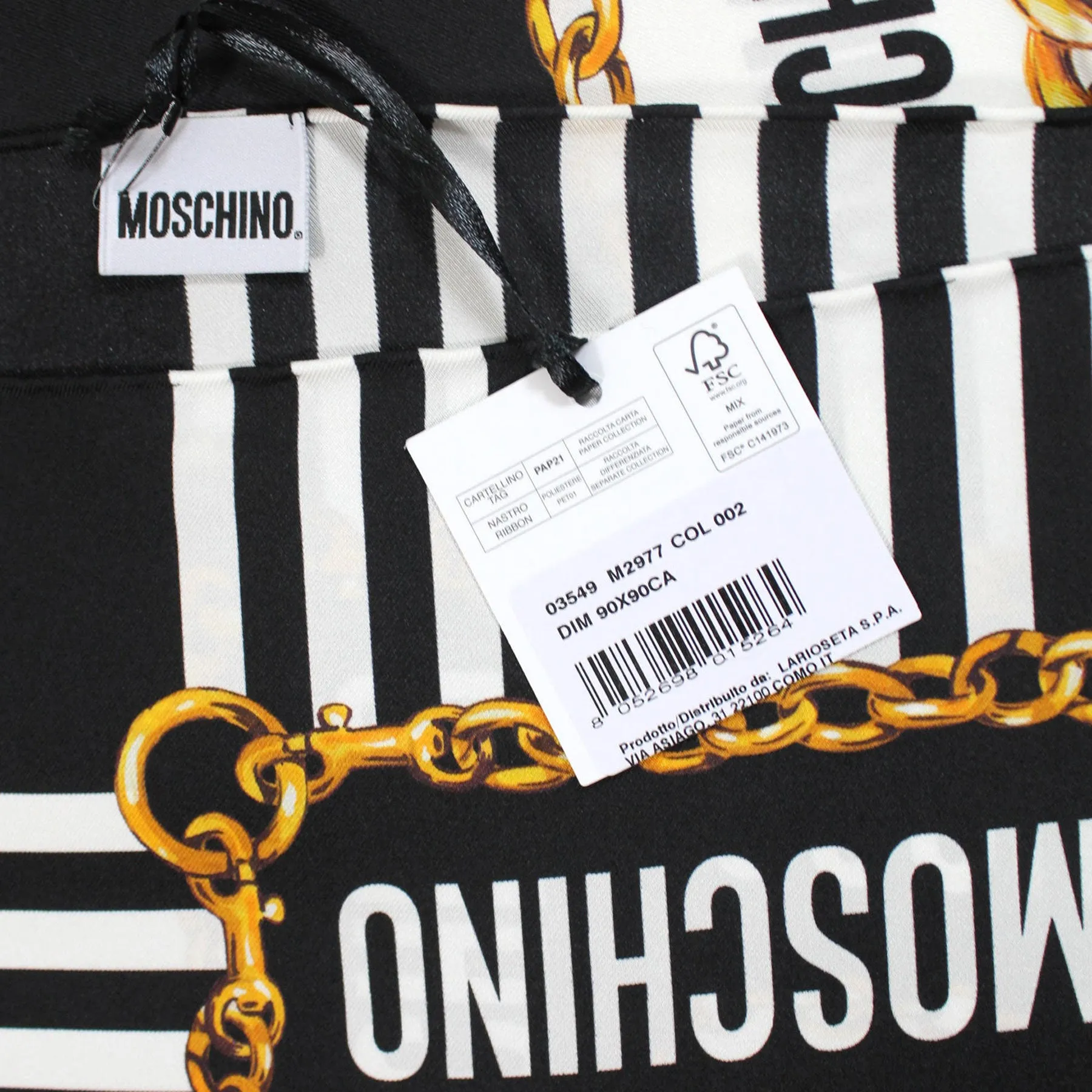 Moschino Scarf Black White Logo Design - Large Square Silk Foulard