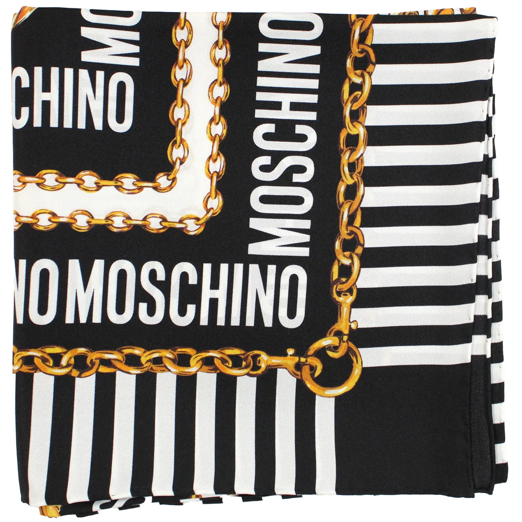 Moschino Scarf Black White Logo Design - Large Square Silk Foulard