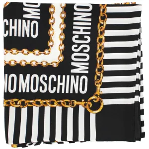 Moschino Scarf Black White Logo Design - Large Square Silk Foulard