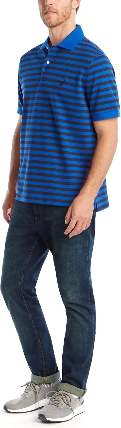 Nautica Men's Classic Fit 100% Cotton Soft Short Sleeve Stripe Polo Shirt