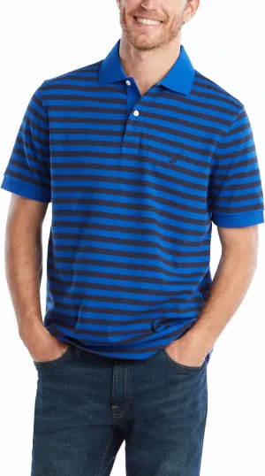 Nautica Men's Classic Fit 100% Cotton Soft Short Sleeve Stripe Polo Shirt