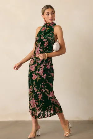 Never Better Emerald Green Floral Halter Maxi Dress