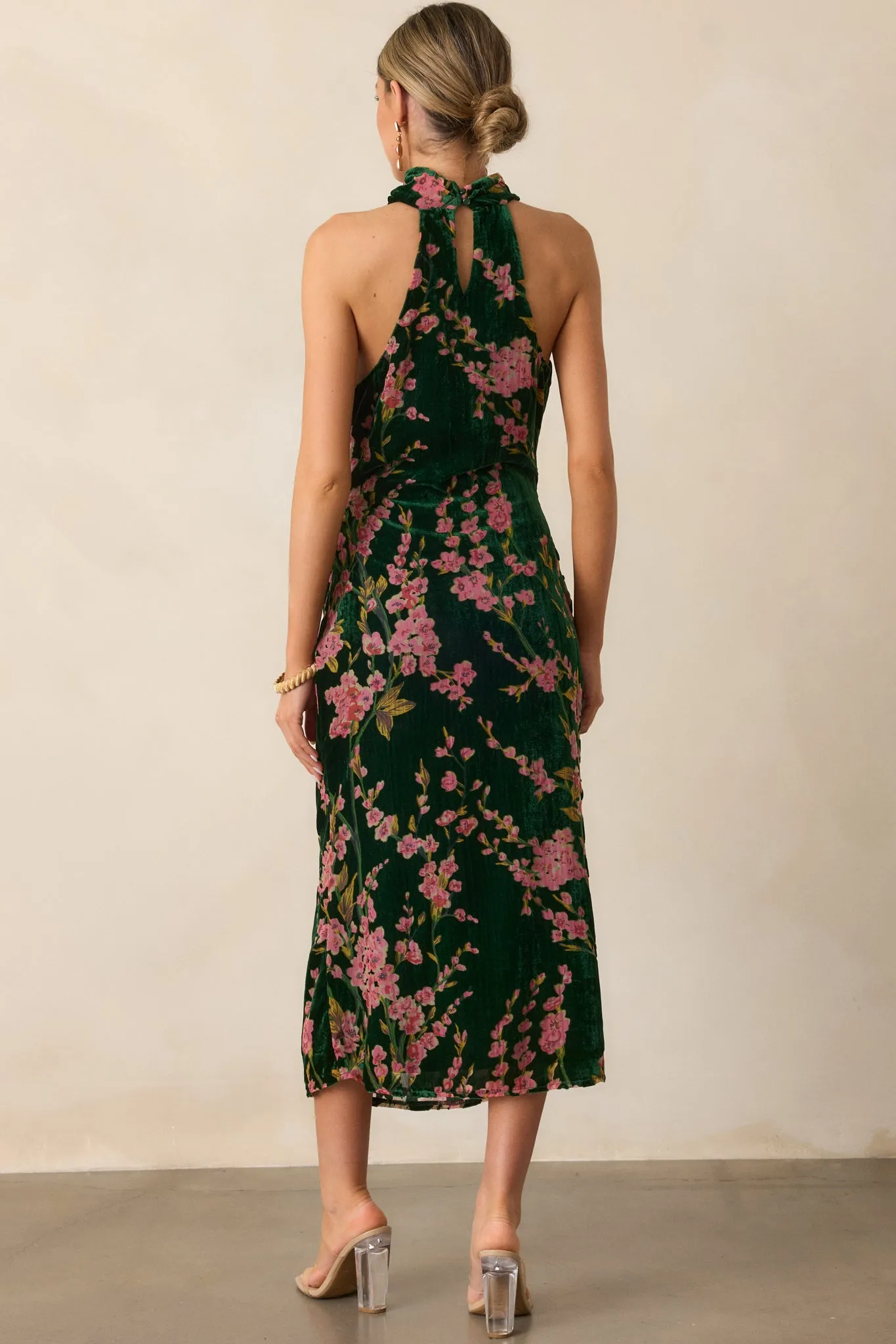 Never Better Emerald Green Floral Halter Maxi Dress
