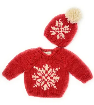 Red Snowflake Sweater and Beanie Set