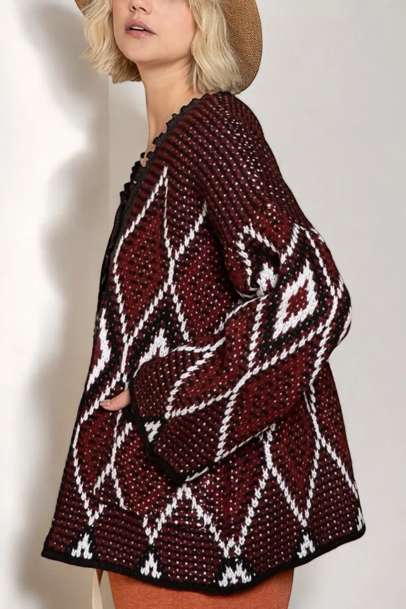 Rock Creek Ranch Chunky Knit Diamond Patterned Cardi