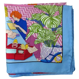 Salvatore Ferragamo Scarf Blue Pink Atelier Design - Twill Silk Foulard - New Collection SALE