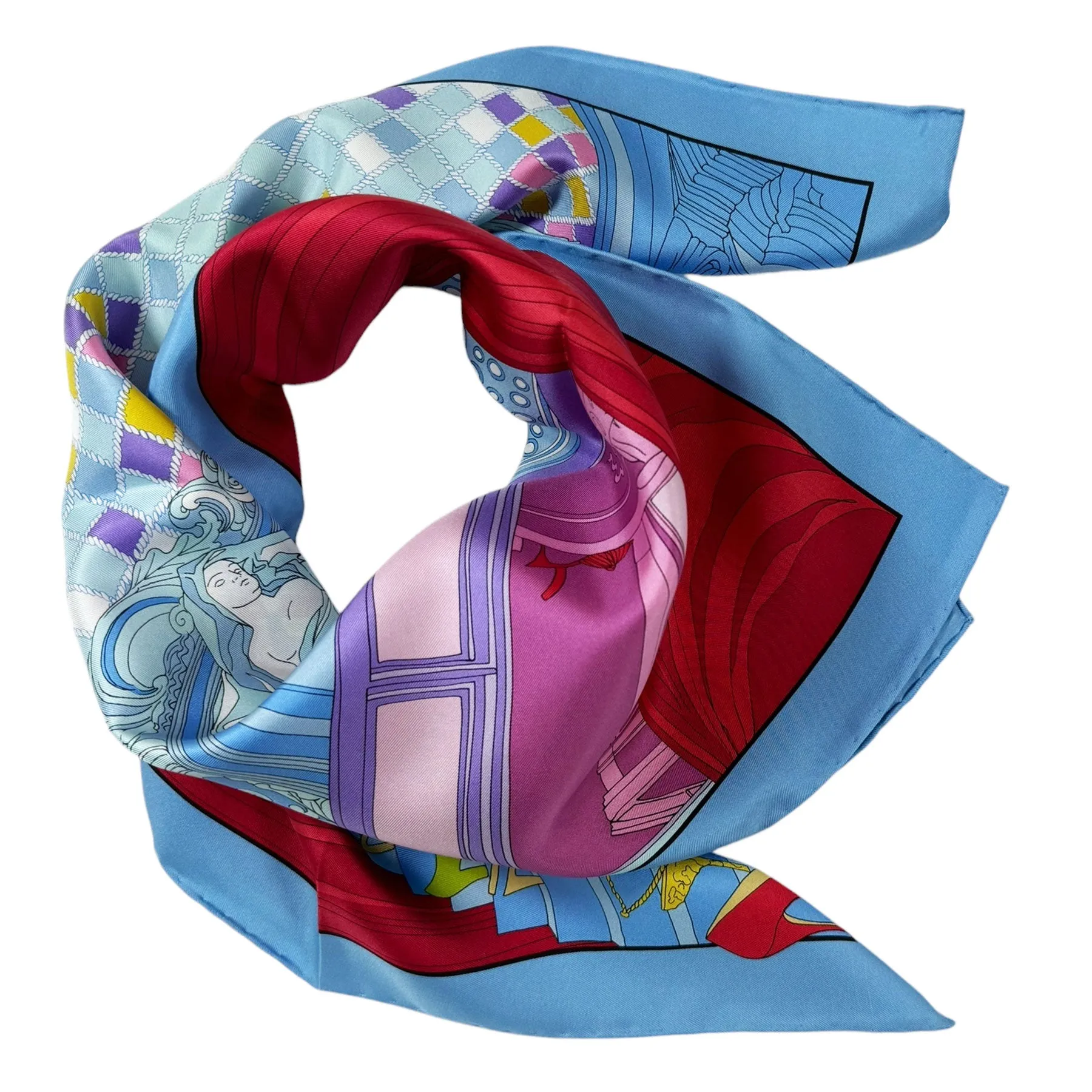 Salvatore Ferragamo Scarf Blue Pink Atelier Design - Twill Silk Foulard - New Collection SALE