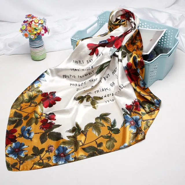 Silk Scarf 90*90cm Foulard Bandana Long Large Shawls Wraps Winter Neck Scarves Pashmina Lady Hijab