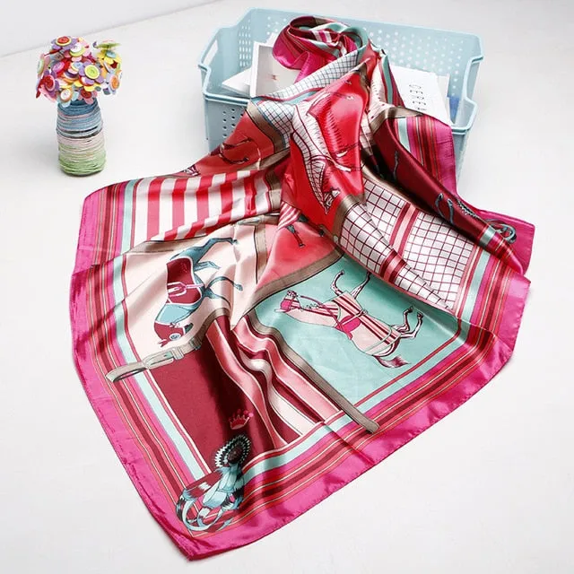 Silk Scarf 90*90cm Foulard Bandana Long Large Shawls Wraps Winter Neck Scarves Pashmina Lady Hijab