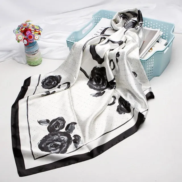 Silk Scarf 90*90cm Foulard Bandana Long Large Shawls Wraps Winter Neck Scarves Pashmina Lady Hijab
