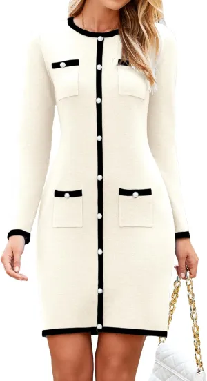Simplee Womens Bodycon Sweater Dress Long Sleeve Mini Dress Fall Casual Knitted Short Party Dresses