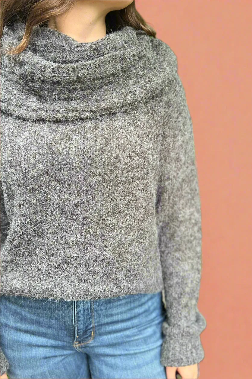 Soft Cowl Neck Sweater - Dark Gray