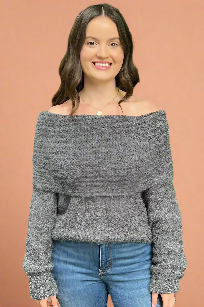 Soft Cowl Neck Sweater - Dark Gray
