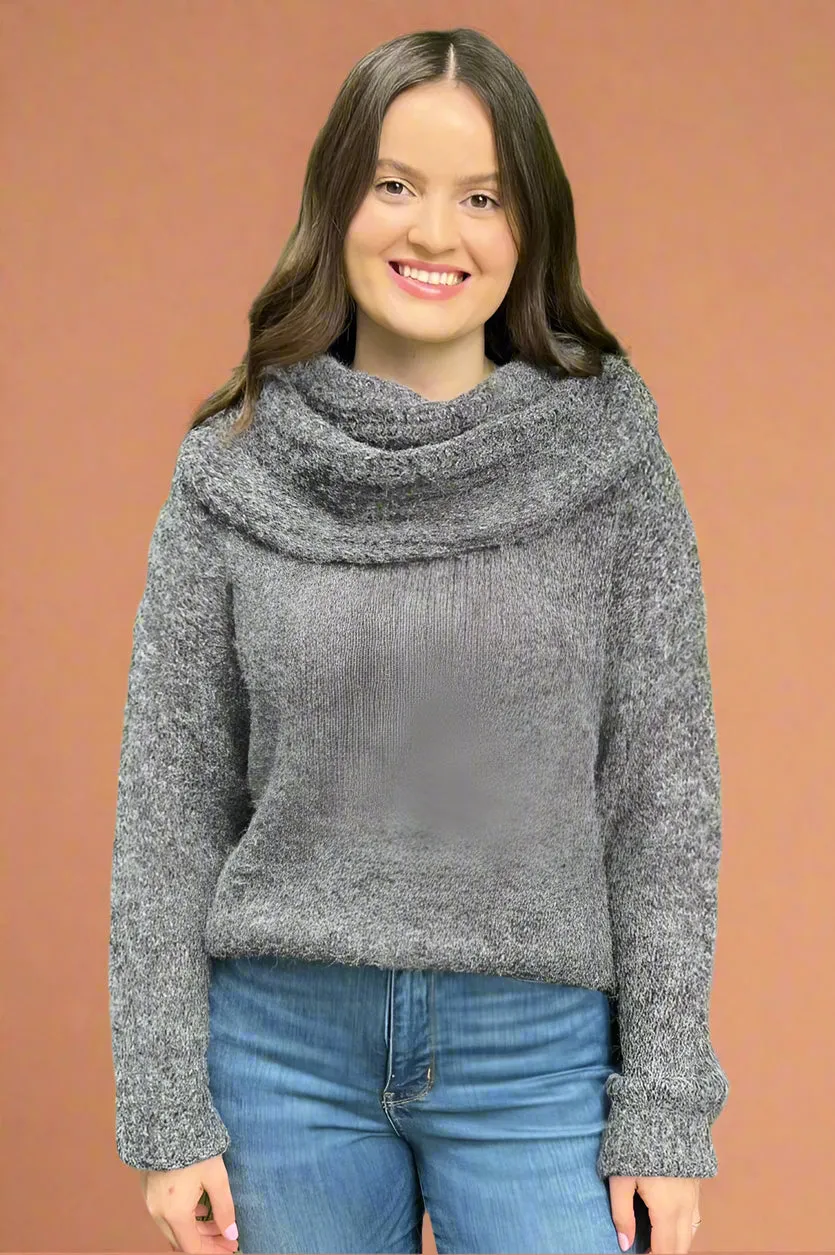 Soft Cowl Neck Sweater - Dark Gray