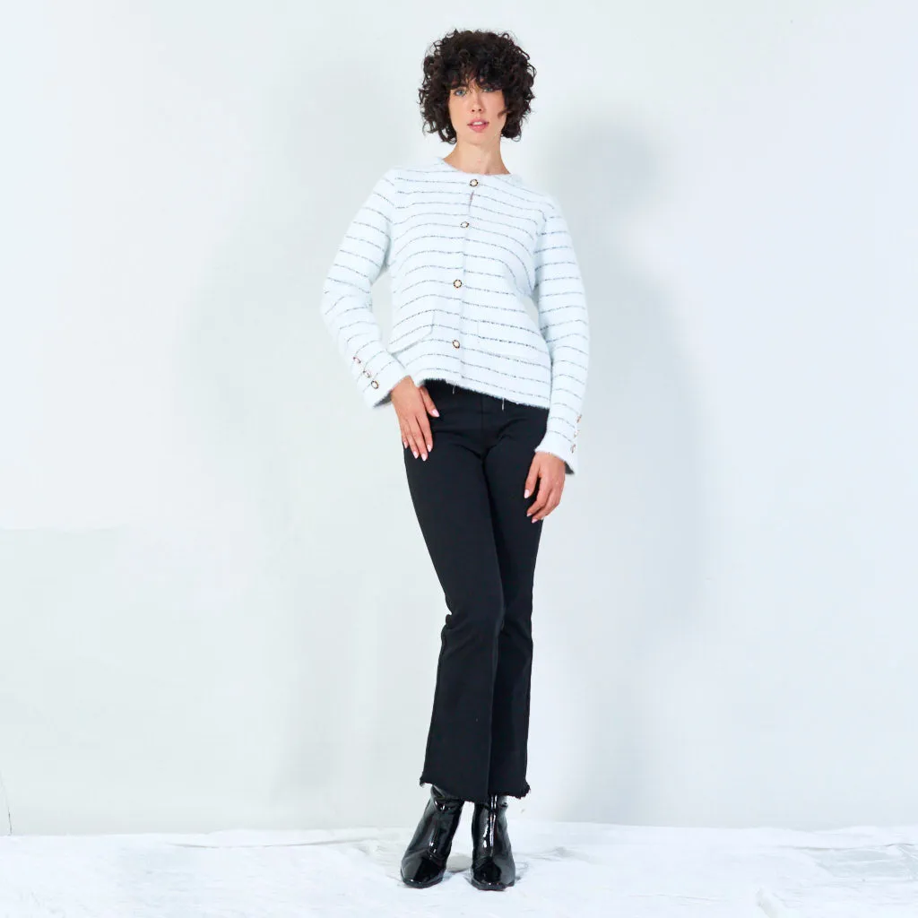 Striped button-up knit cardigan wholesale