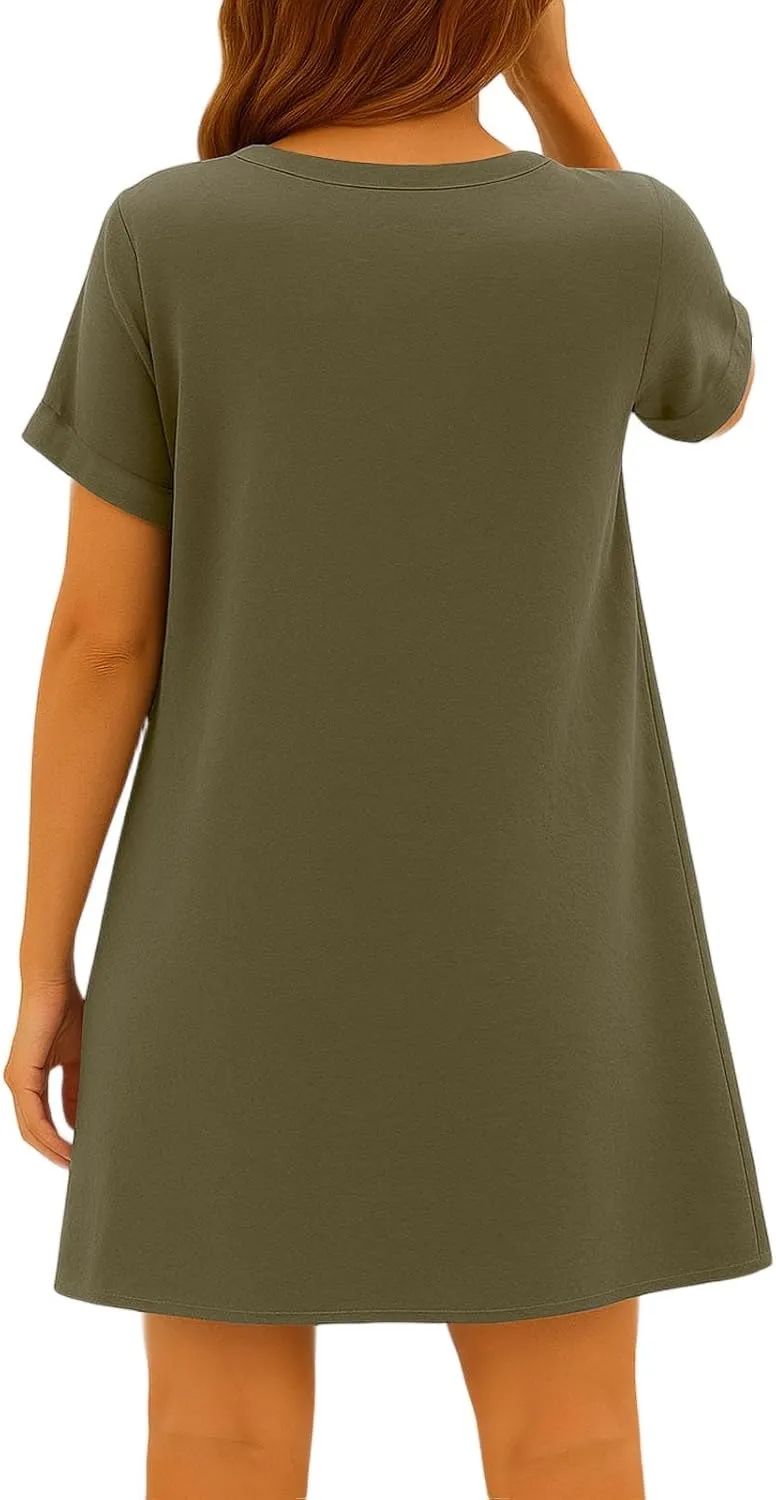 Summer Dresses for Women 2025 Cotton Linen Dressy Casual Mini Dress Short Sleeve Plus Size Bohemian Sundress