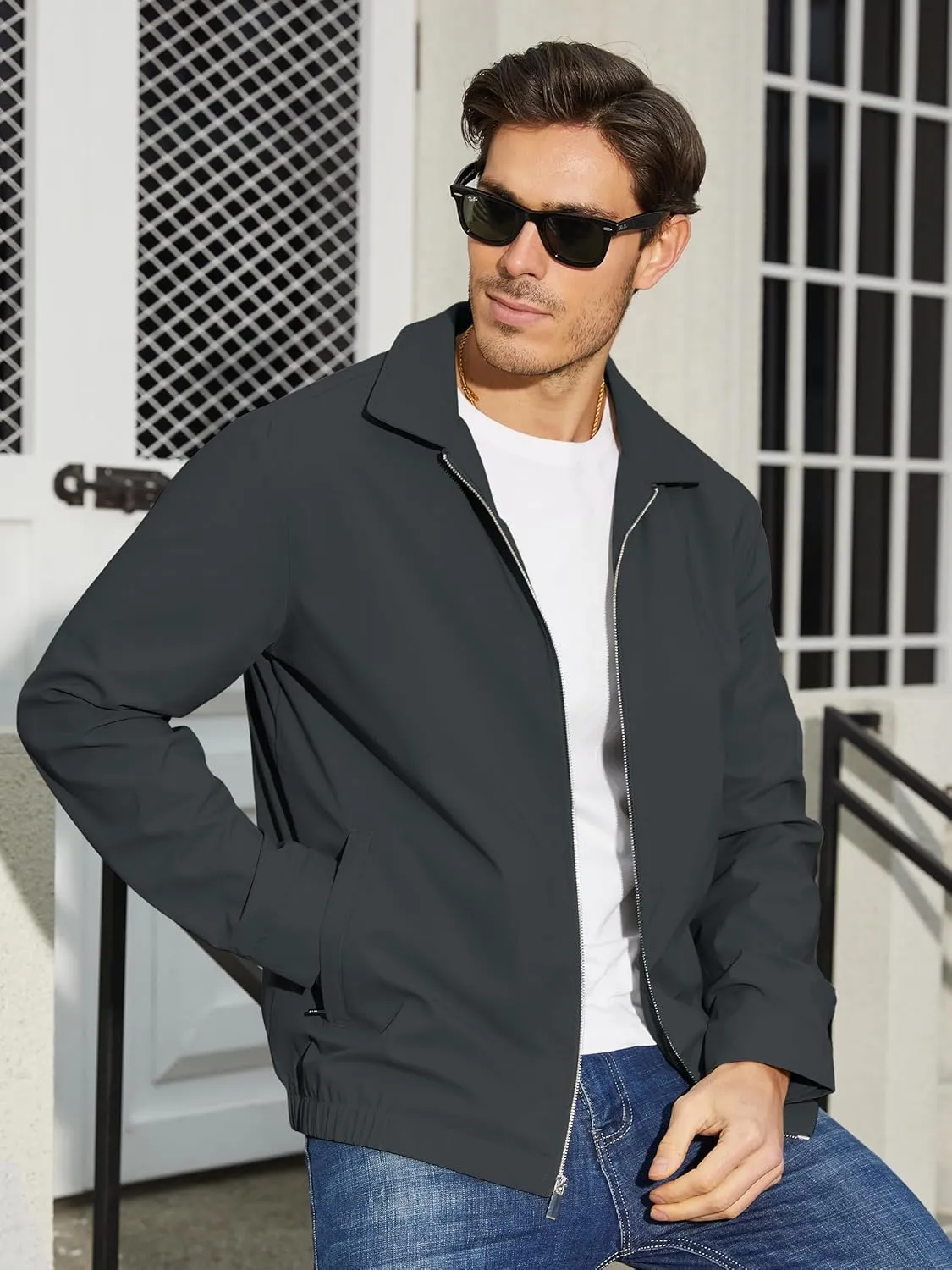 TACVASEN Mens Lightweight Windbreaker Full Zip Up Laydown Collar Jackets Light Casual Coat with Zip Pockets