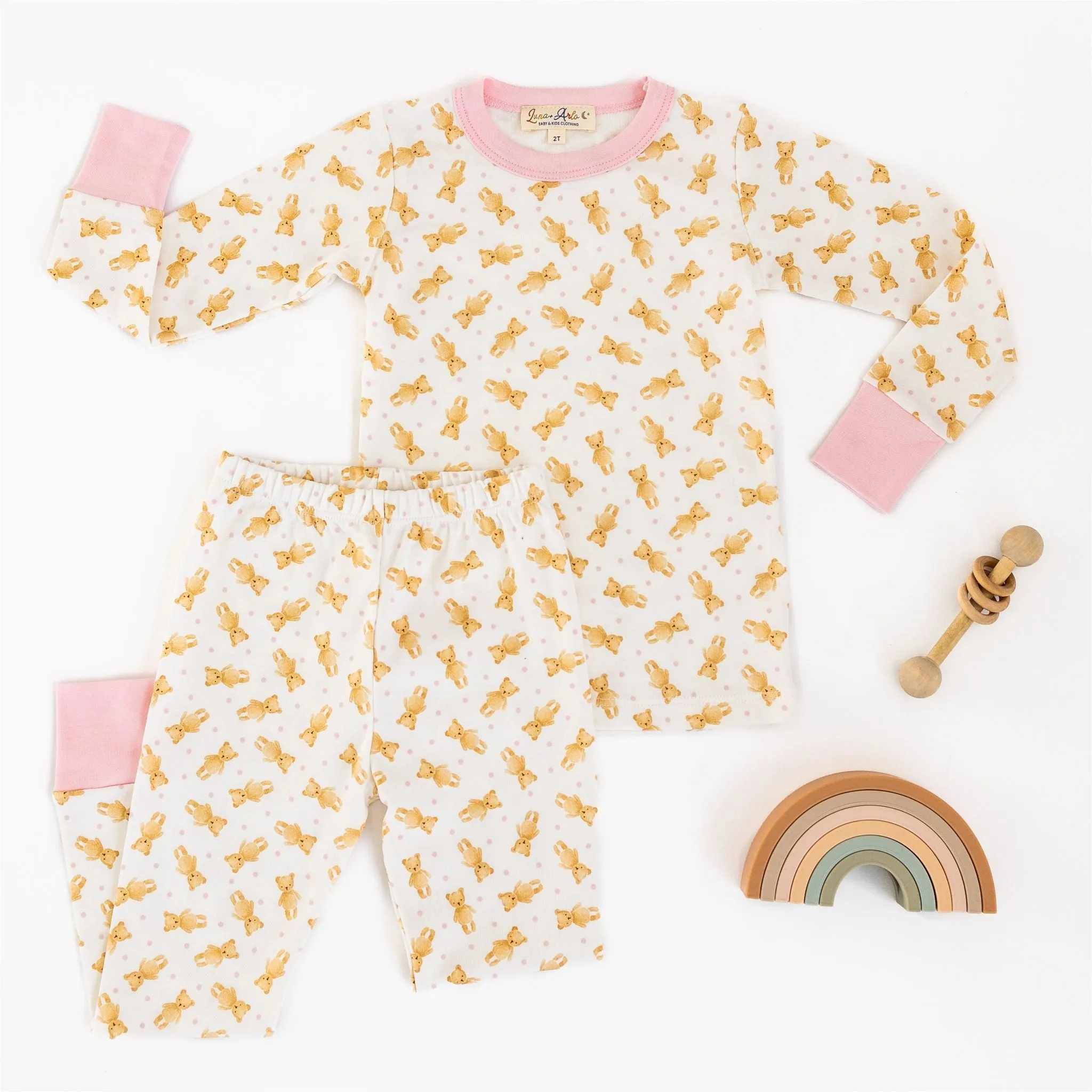 Teddy Long Pajamas - Pink by Luna and Arlo