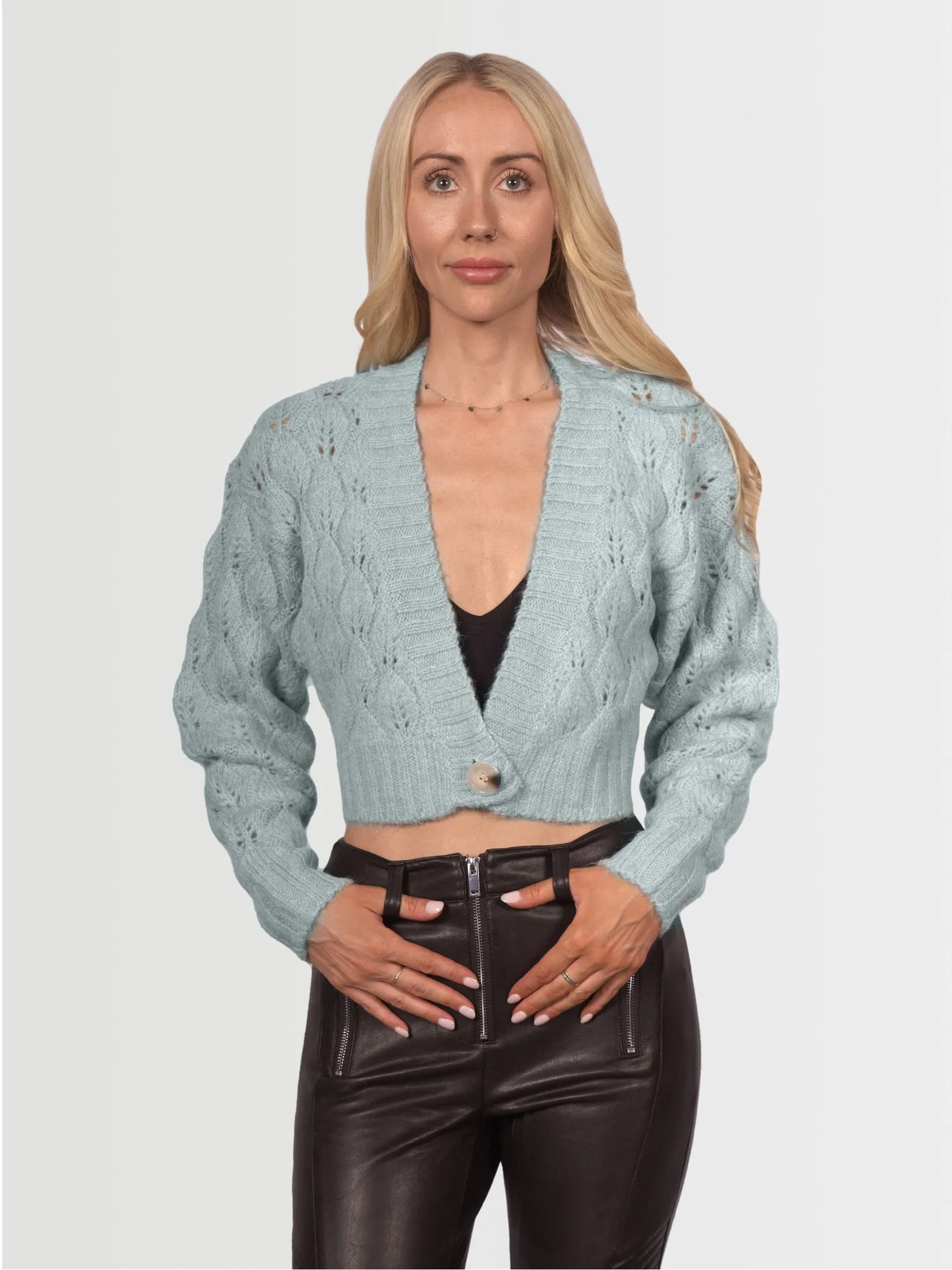 Topshop Women's Stretchy Crop Cardi - Blue
