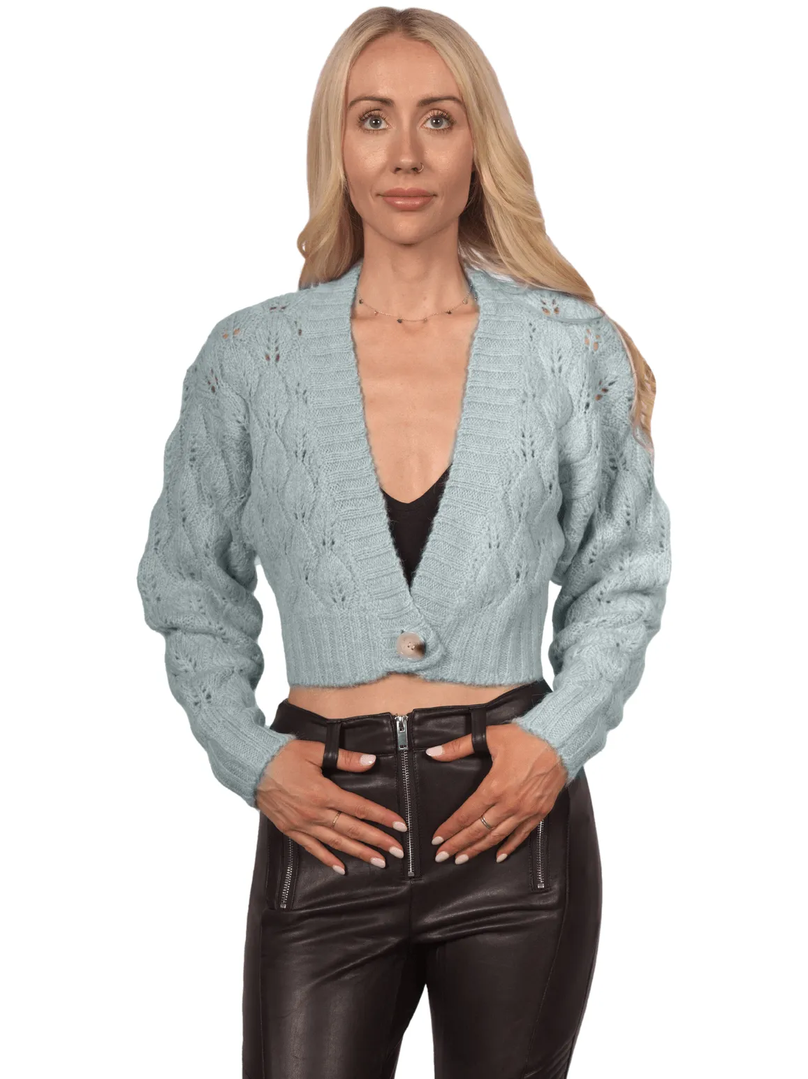Topshop Women's Stretchy Crop Cardi - Blue