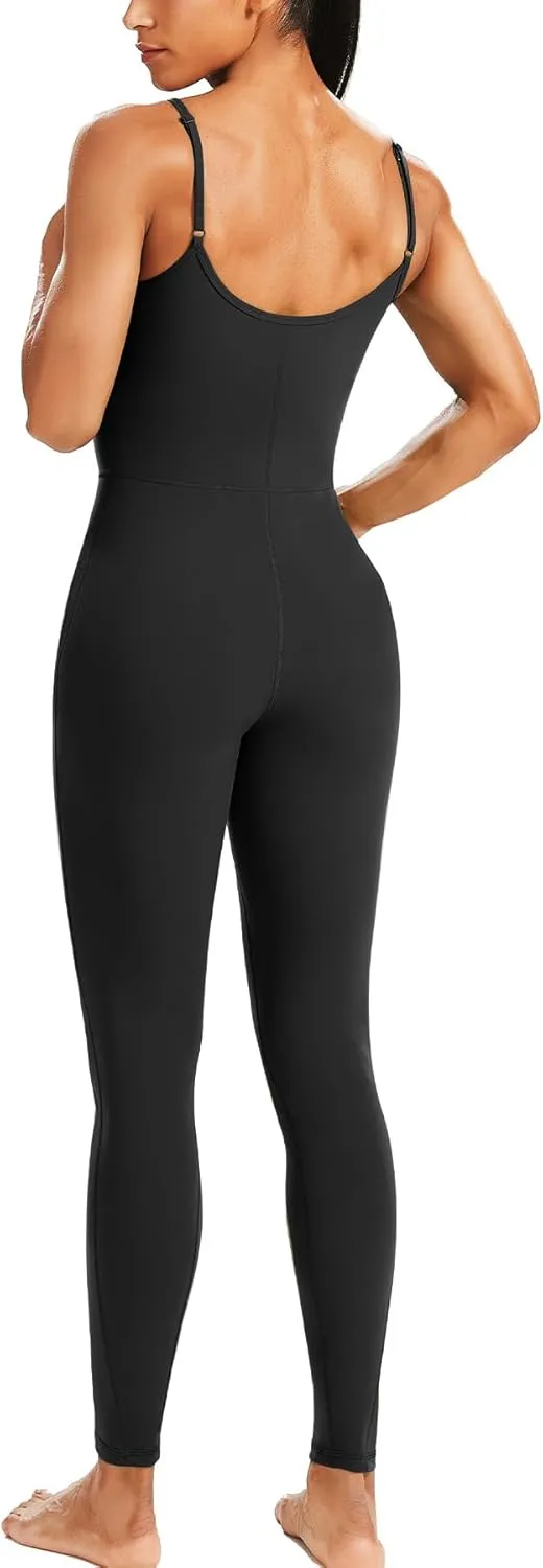 Unthewe Women's Casual Sleeveless Square Neck Bodycon Jumpsuit Adjustable Spaghetti Straps One Piece Jumpsuits Leggings